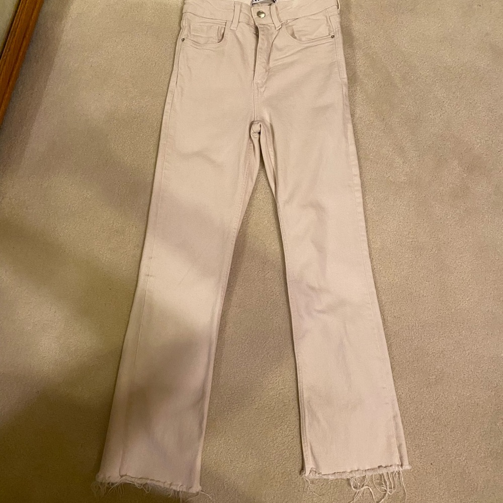 Zara Light Beige Straight-Leg Jeans